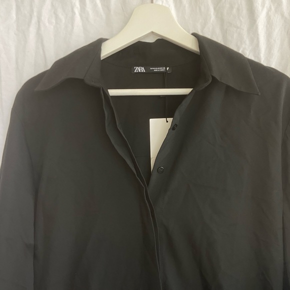 Zara SHIRT STYLE SHORT JUMPSUIT. Black Size Medium NEW - Picture 8 of 13